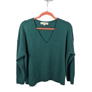 LOFT Cashmere Sweater Womens Medium Forest Green V-Neck Relaxed Pullover Knit